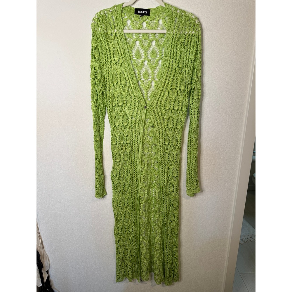 SER.O.YA Revolve Allison‎ Crochet Maxi Duster Cardigan in Lime Green - Picture 3 of 7